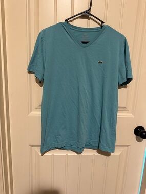 Lacoste Men's V-Neck Tee in Teal Blue